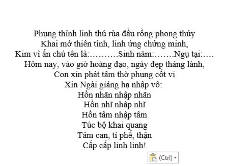Bài chú khai quang điểm nhãn tượng Long Quy phong thủy tại gia.