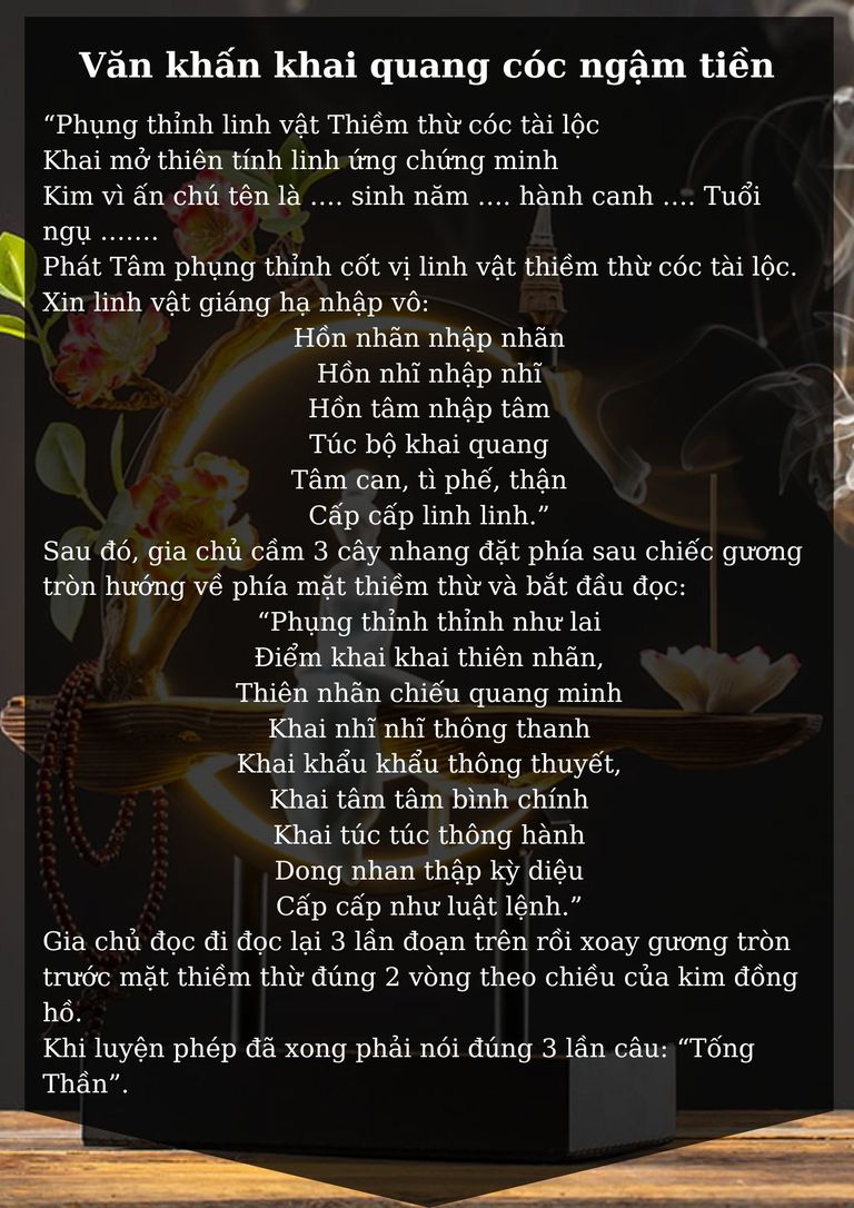 Bài chú khai quang điểm nhãn cóc ngậm tiền tại nhà