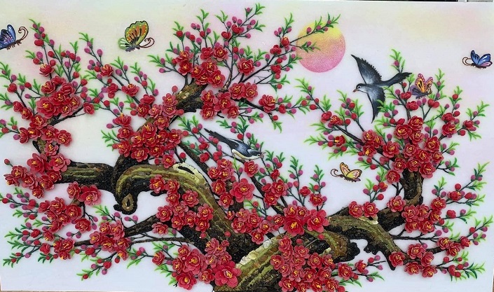 Tranh đá quý dòng tranh được chế tác thủ công 100% từ những mẫu bột đá, mảnh đá, phô đá tự nhiên cao cấp