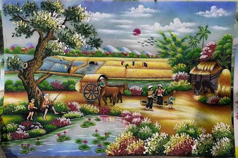 Tranh phong cảnh đồng quê mang lại sự sung túc, giàu sang, sư giả tiền tài thông qua hình ảnh mùa màng bội thu