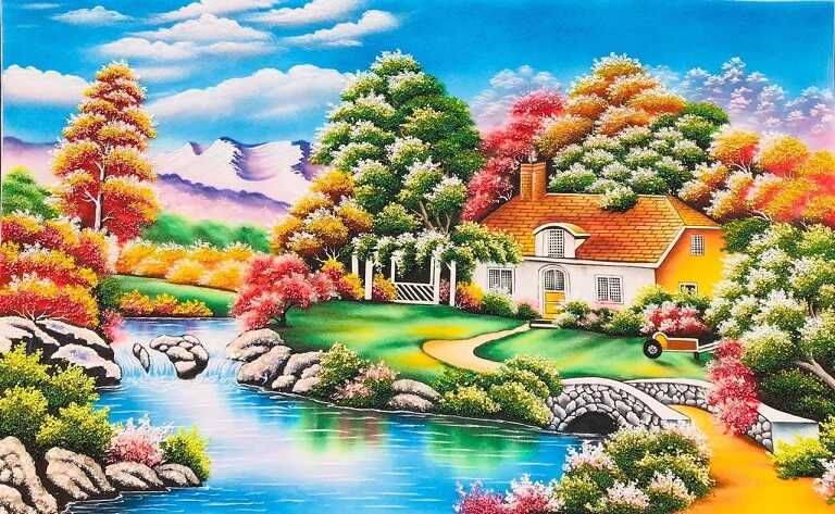 Tranh đá quý phong cảnh thiên nhiên tạo cảm giác hài hòa, mềm mại, thoải mái cho các thành viên trong gia đình