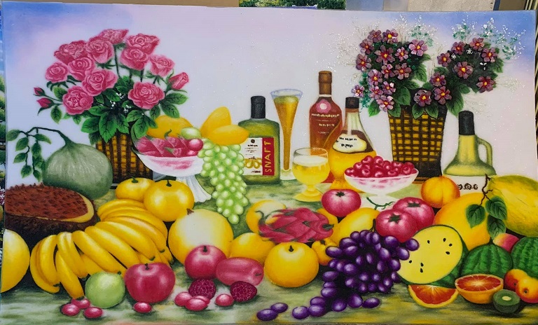 Tranh đá quý hoa quả với màu sắc bắt mắt, tươi sáng, tạo cho người nhìn cảm giác thư thái