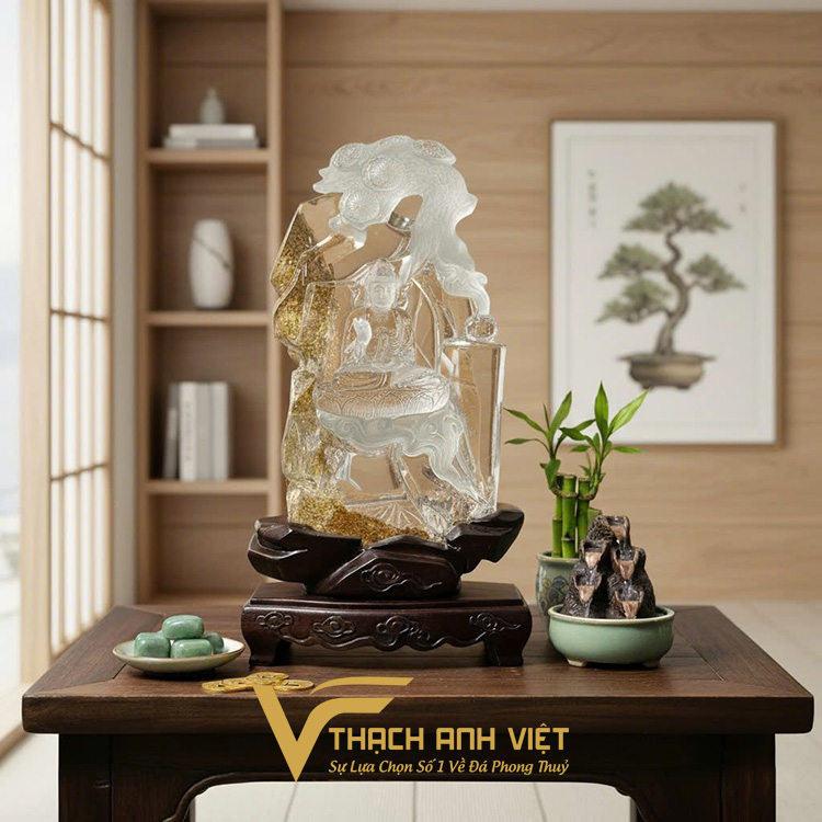 Tượng Phật A Di Đà Thạch Anh trắng